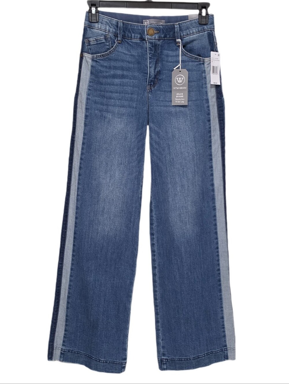 Wit & Wisdom Wide Leg Jeans Two-Tone Side Panels Skyrise Ab Solution Mid Blue 4